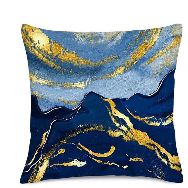 Home Decor Blue Gold Abstract Marbling Pillow Covers Pattern Cushion Cover Suitable For Sofa Bedroom Car Pillow Cover