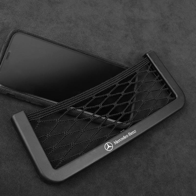 Car Net Bag Phone Holder Storage Net Box Pocket Organizer Auto Accessories For Mercedes-Benz AMG C500 C200 C300 A B C E GLA CLA GLK GL ML GLE