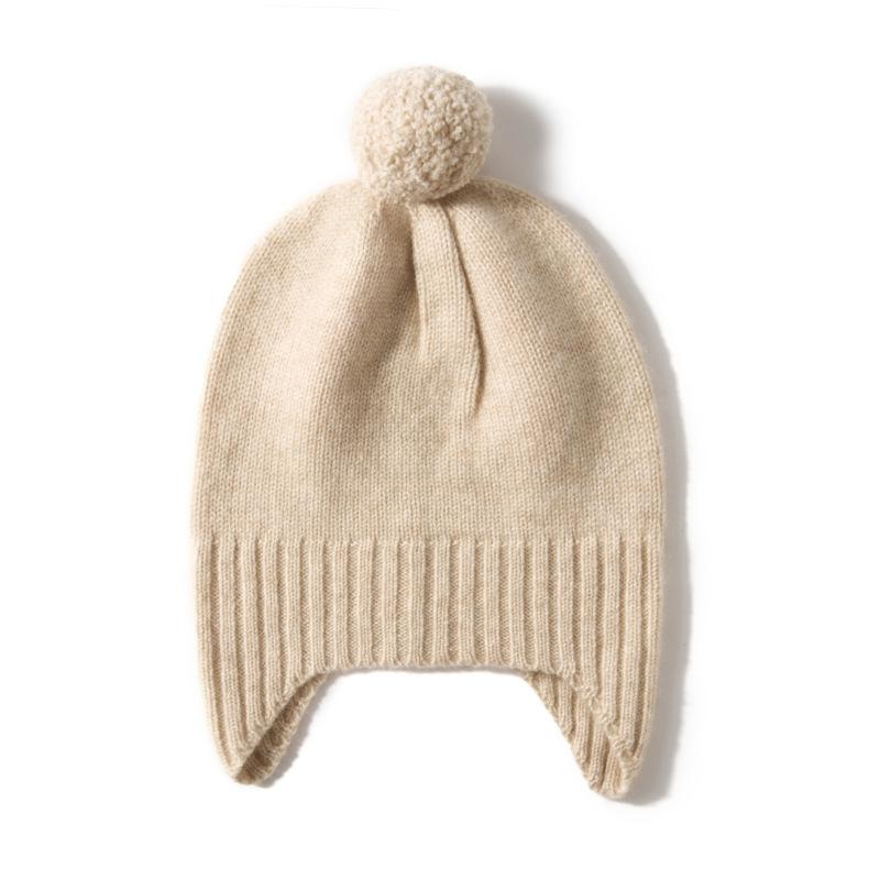 Children's Hat Cashmere Autumn and Winter New High End Solid Color Knitted Outdoor Warm Fashion Fur Ball Casual Hat