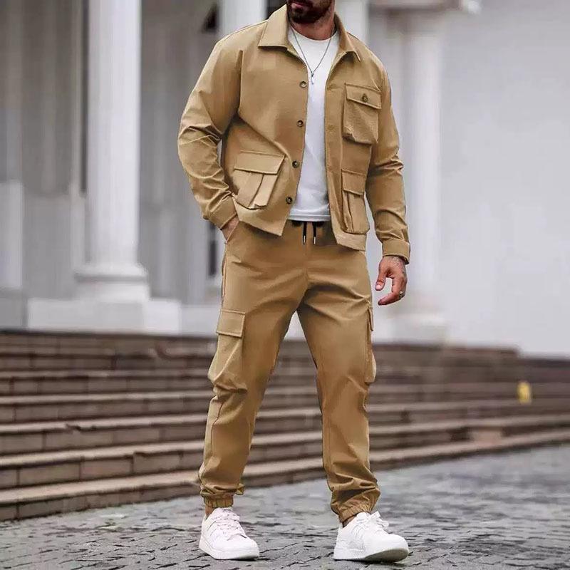 Men's Cross-border Workwear Suit: Multi-pocket Jacket & Long Pants for Outdoor Casual Sports