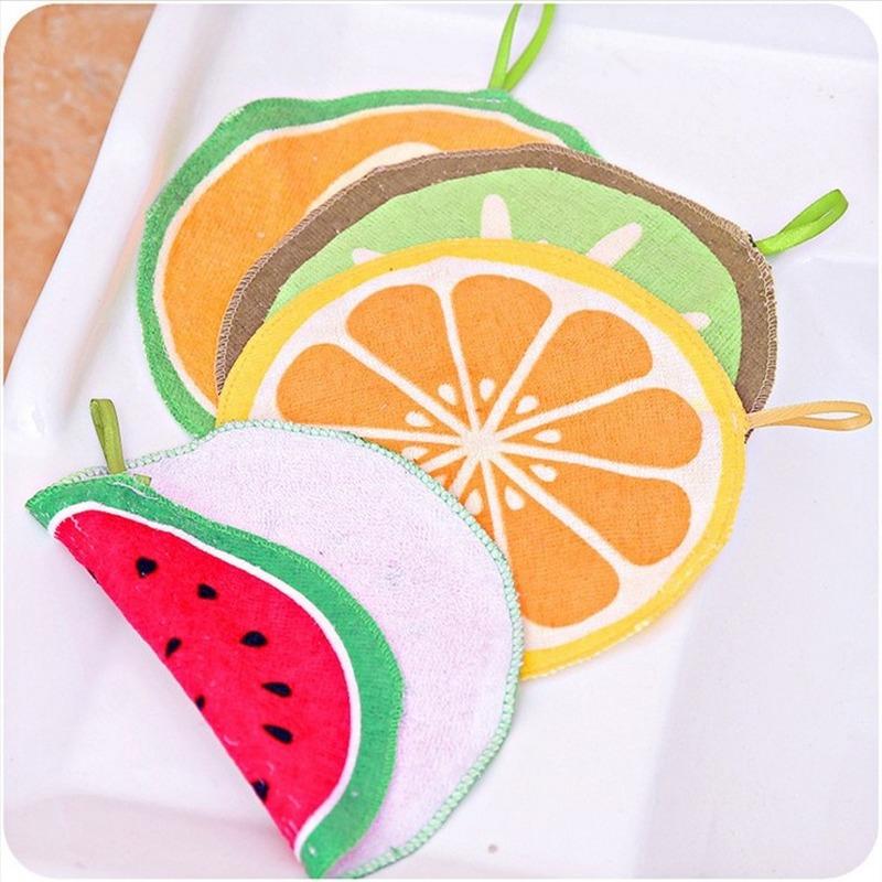 Cute Fruit Printed Kitchen Absorbent Wipes Hanging Hand Towels Bathroom Quick-drying Dish Cloths Drying Fruit Cloth