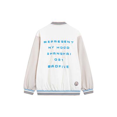 Li Ning Badfive Color Block Back Letter Print Loose Baseball Jacket Men Jackets Off-White Mica-Gray AFDT807-2