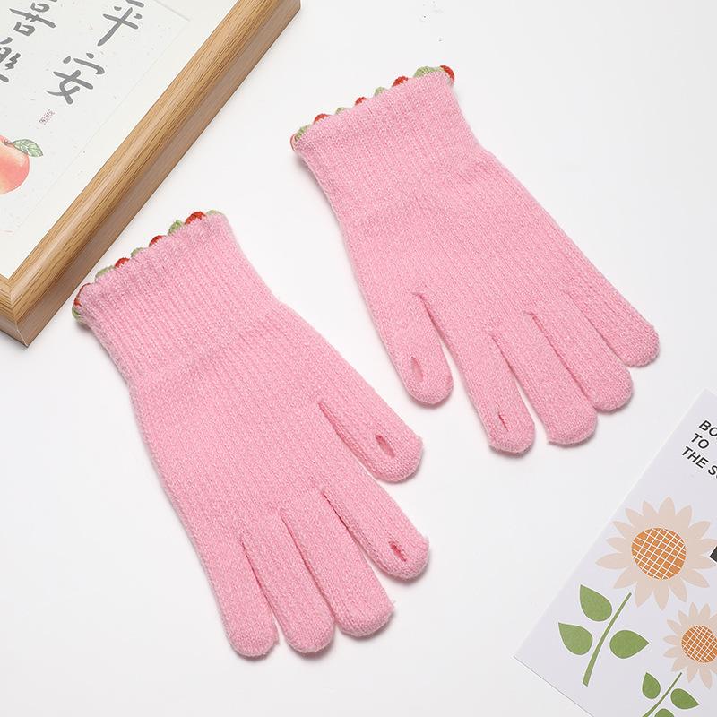 Winter Korean Women Solid Color Touchscreen Warm and Windproof Cycling Finger Candy Bean Knitted Gloves
