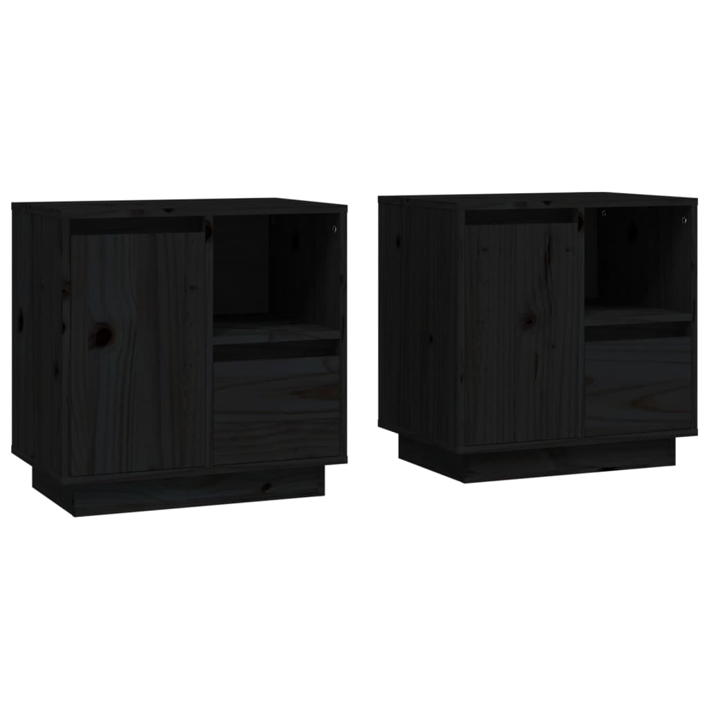 Vidaxl Szafki Nocne, 2 Szt., Czarne, 50X34X50 Cm, Lite Drewno Sosnowe