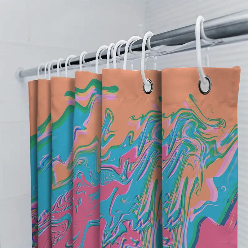 Modern Bathroom Shower Curtain with Vibrant Fluid Colors Pink Blue Green Orange Abstract Print Home Decor Waterproof Fabric