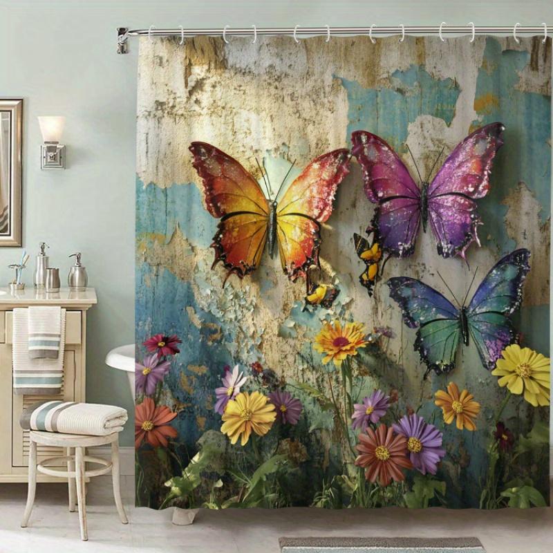 

Waterproof 12 Hooks Machine Washable Colorful Butterfly Pattern One Piece Shower Curtain Suitable for Room Home Hotel Bathroom W90XH180cm