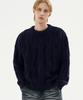 TRILLION Washable Big Cable Oversized Crew Neck Knit [Navy]