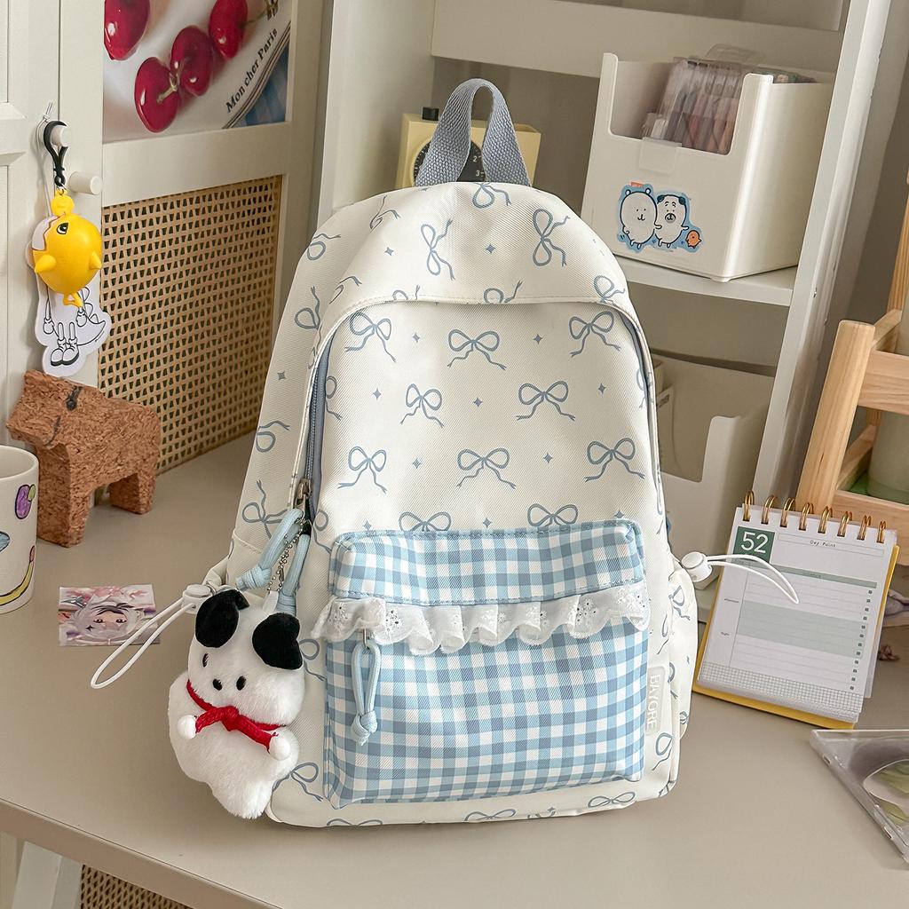 Schoolbag High-value college style schoolbag Women's bow lace backpack Junior high school student literary and fresh backpack
