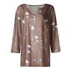 Women's Fashion And Leisure Flower Print V Neck 3/4 Sleeve Button Top T-shirt Top