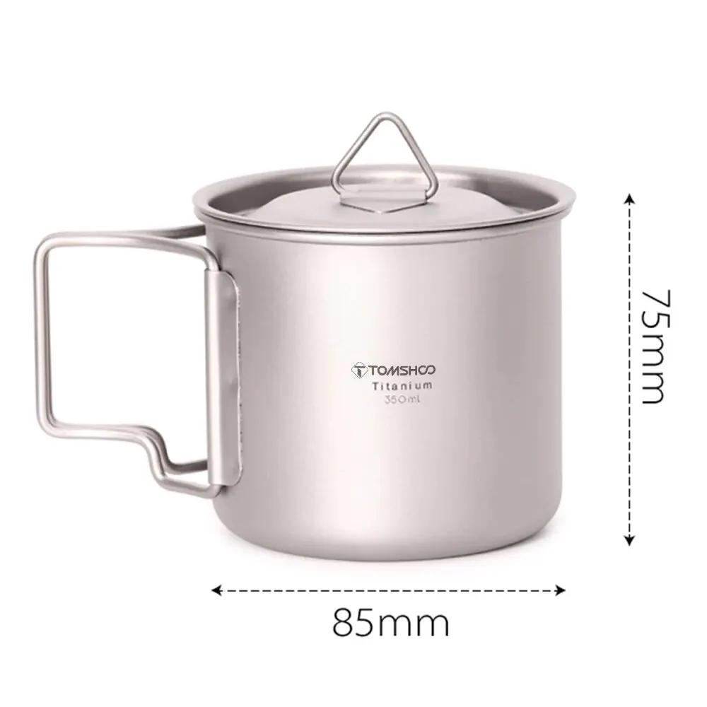 TOMSHOO Portable 2PCS Cup Set 450ml 750ml Camping Picnic Water Cup Mug with Foldable Handle Ultralight Titanium Cup Outdoor