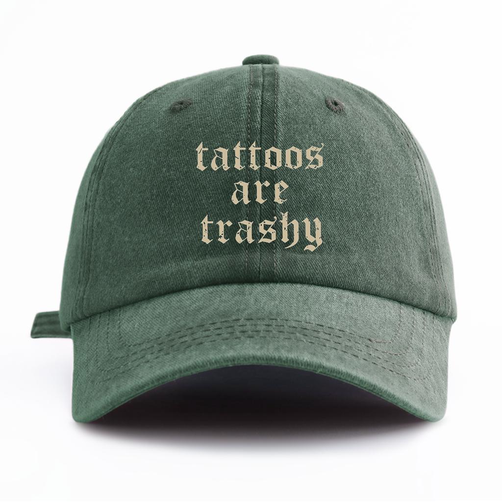 1pc Tattoos Print Washed Baseball Cap for Adults, Minimalist Retro Style Casual Soft Adjustable Dad Hat, Perfect As Gift