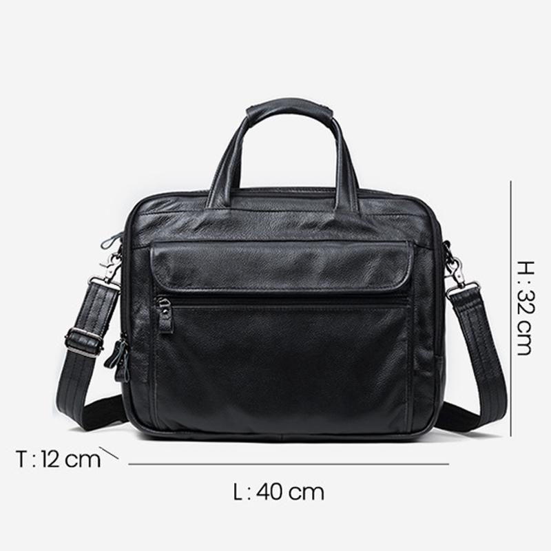 Genuine Leather Bag Leather Men's Bag, Business Briefcase, Retro Men's Messenger Handbag, 15.6-inch Leather Computer Bag