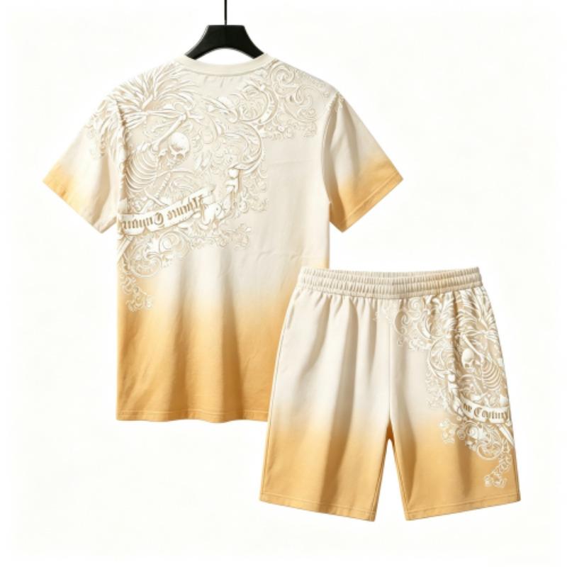 Summer European and American Street Kids Short Sleeved T-shirt Shorts Set 3D Letter Skull Print Boy's and Girl's Loose Casual Sports Suit