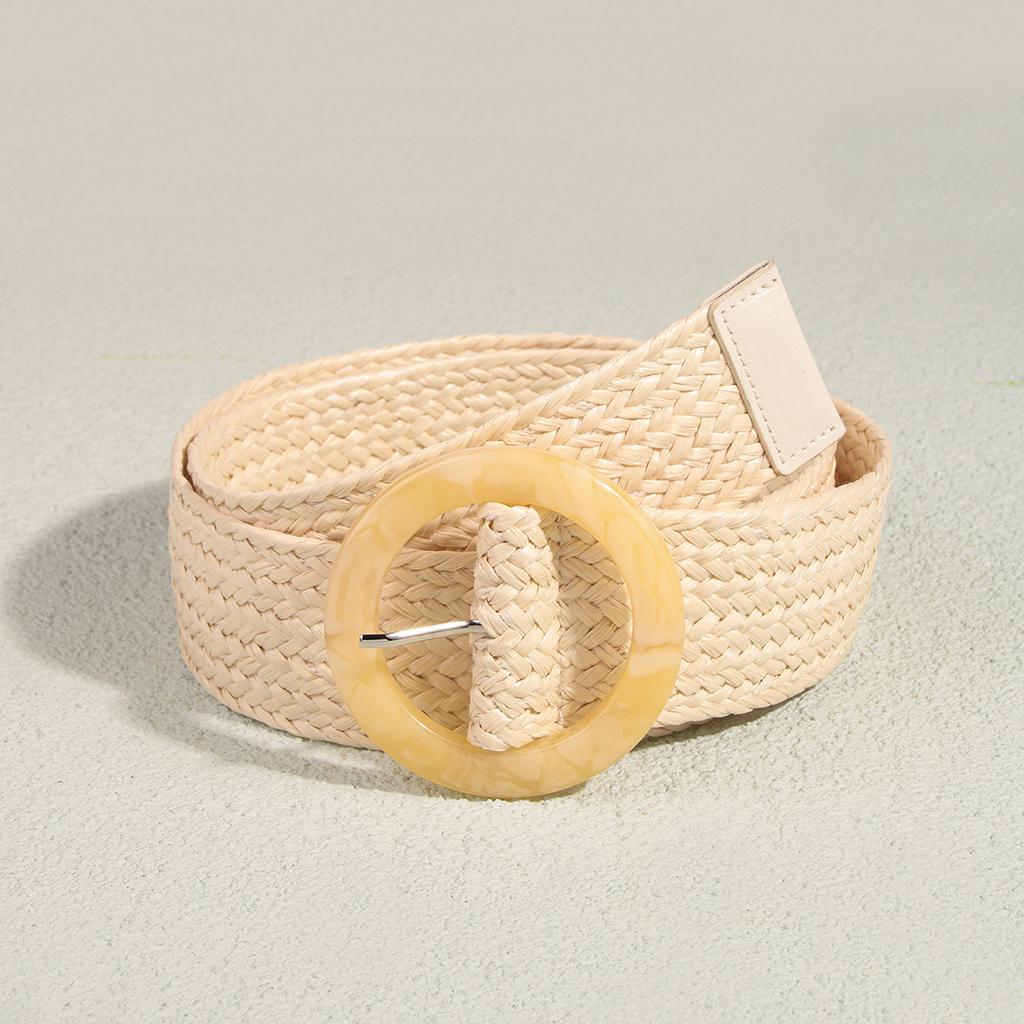 New Round Resin Acrylic Buckle Pp Lafite Weaving Versatile Belt for Women