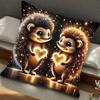 1Pc Hedgehog Love Heart Printed Throw Pillow Cover, Suitable For Sofa, Bedroom, A Healing Gift For Couples And Animal Lovers.