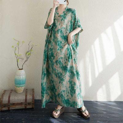 Women's Thin Cotton and Linen Loose Beach Skirt Retro Long Robe