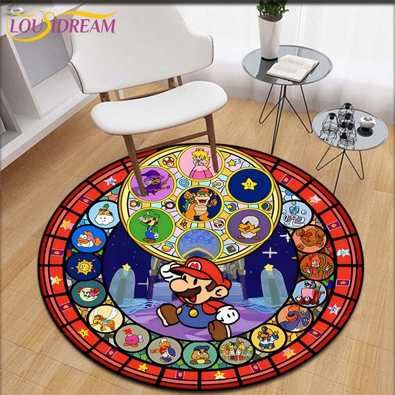 Cartoon Mario Bros Round Children Carpet Anime Pattern Children Flannel Carpet Baby Hand Print Carpet  Anime Rug
