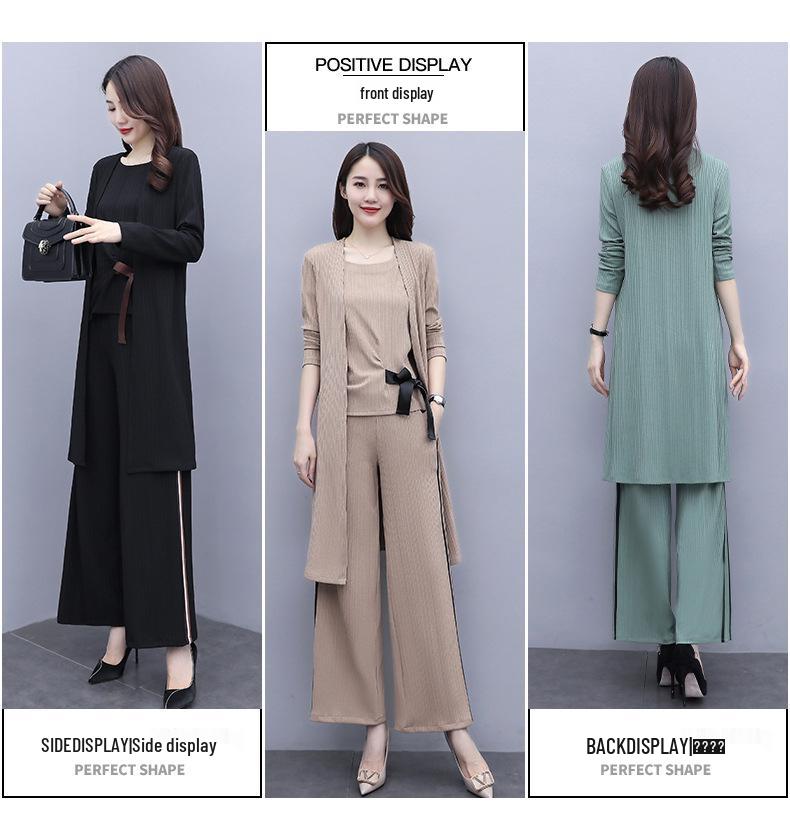 2023 Women's Fashion Three-Piece Set: Wide-Leg Pants, Temperament Coat & Casual Crop Top