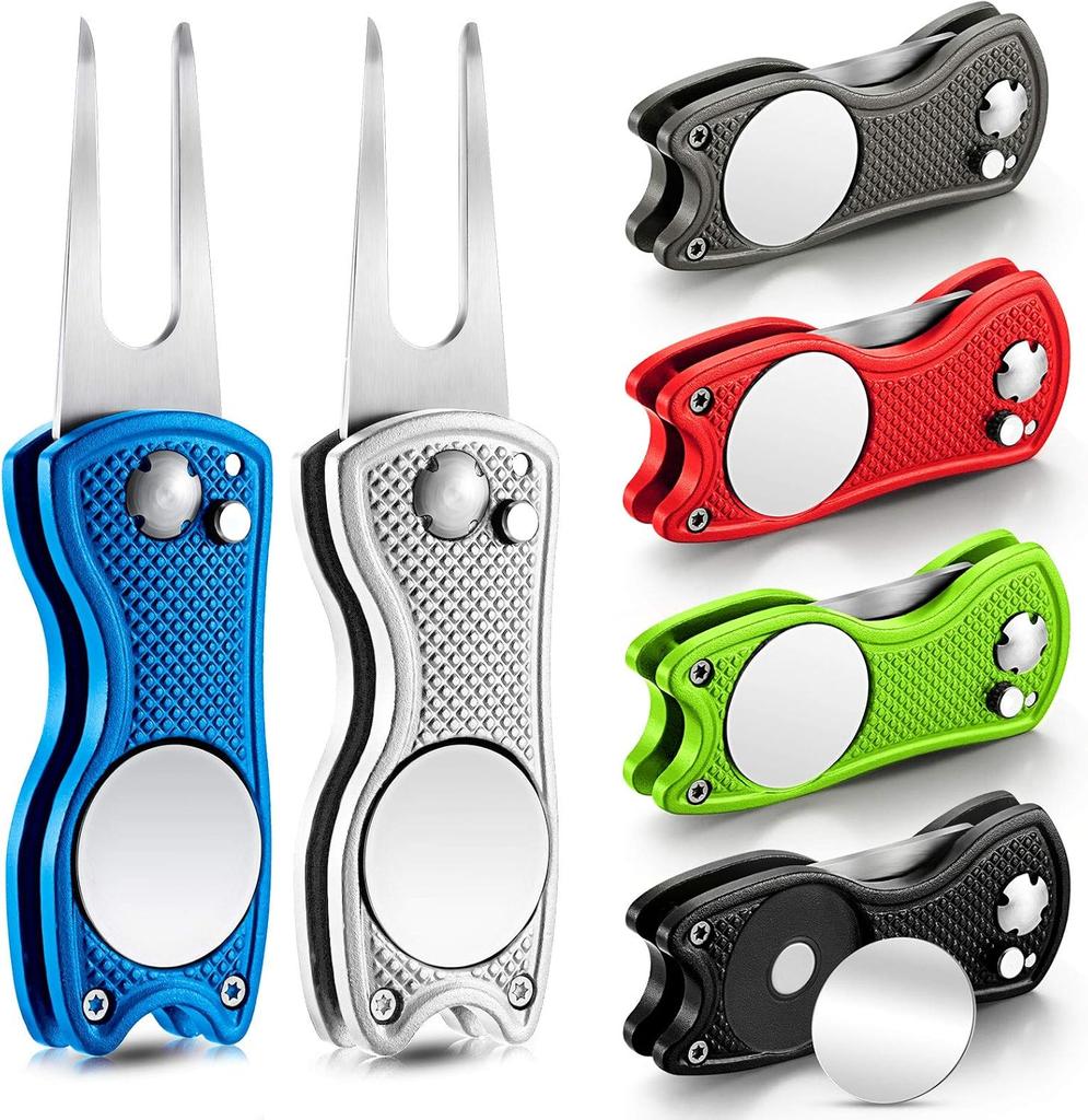 1/2pc Foldable Golf Divot Repair Tool with Golf Ball Tool Pitch Groove Cleaner Golf Accessories Putting Green Fork Training Aids