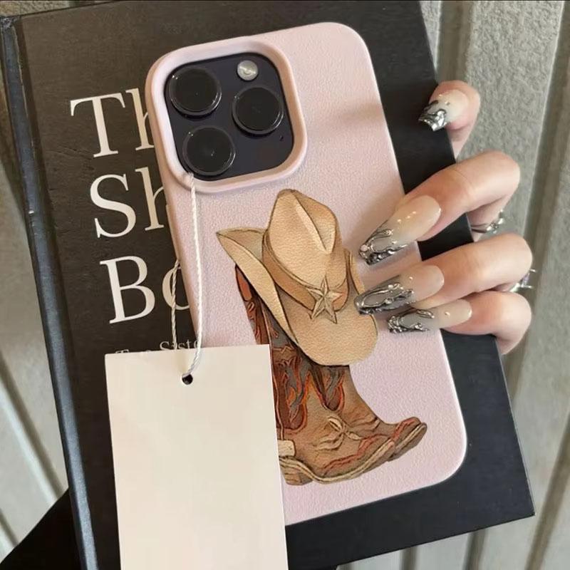 Retro Western Cowboy Boots Hat Pattern Design TPU Phone Case For IPhone 17 Pro Max 16 15 14 13 12 11 Plus Air Leather Cover