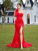 European and American new elegant and sexy one-shoulder split party dress, sequined bow socialite party evening dress