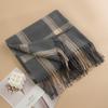 Womens Knitted Plaid Faux Cashmere Scarf With Fringe Warm Stylish Versatile Office Winter Everyday Wear