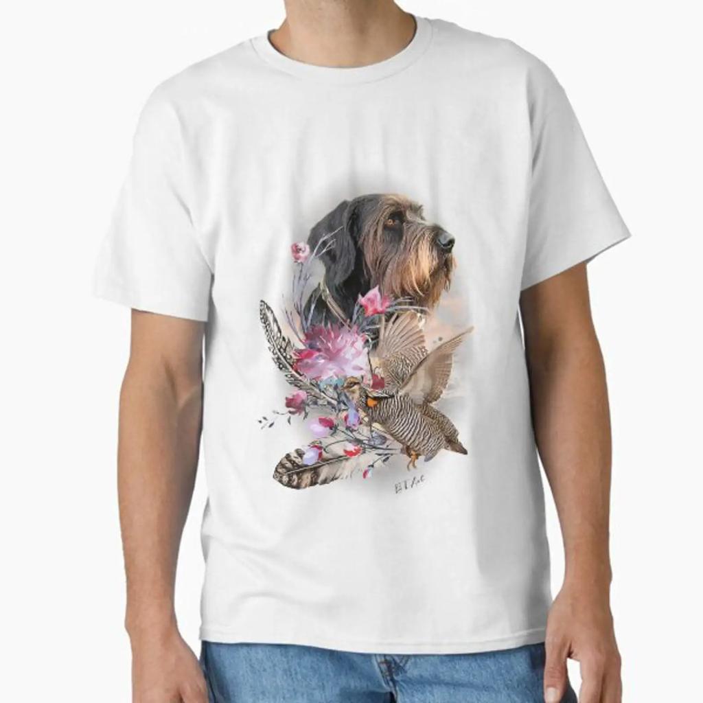 Gerunisex Wirehaired Pointer With Partridge Classic T Shirt Vintage Soft Unisex Streetwear Versatile Stylish Comfortable