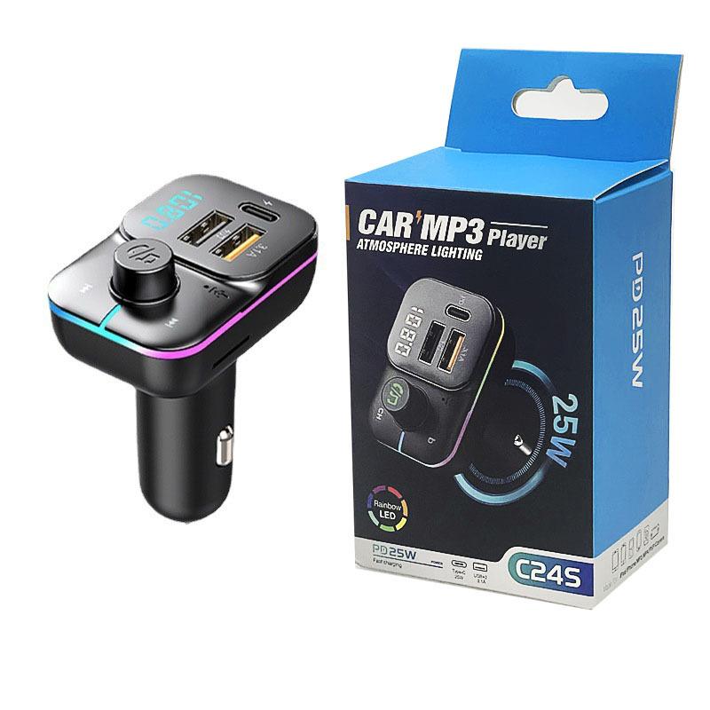Car Fast Charge Bluetooth 5.0 FM Transmitter Dual USB Type C Player Music Handsfree with Color Aperture For IPhone Huawei Xiaomi