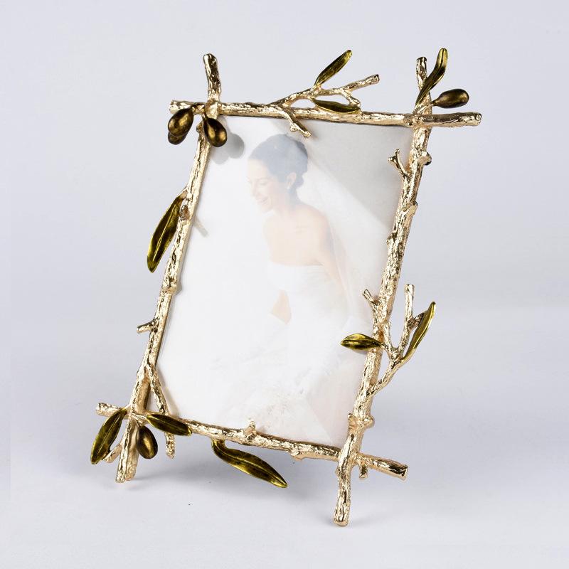 

Golden Metal Picture Frame with Olive Branch Border - Photo Display for Background Wall, Decorative Accessory 4 6