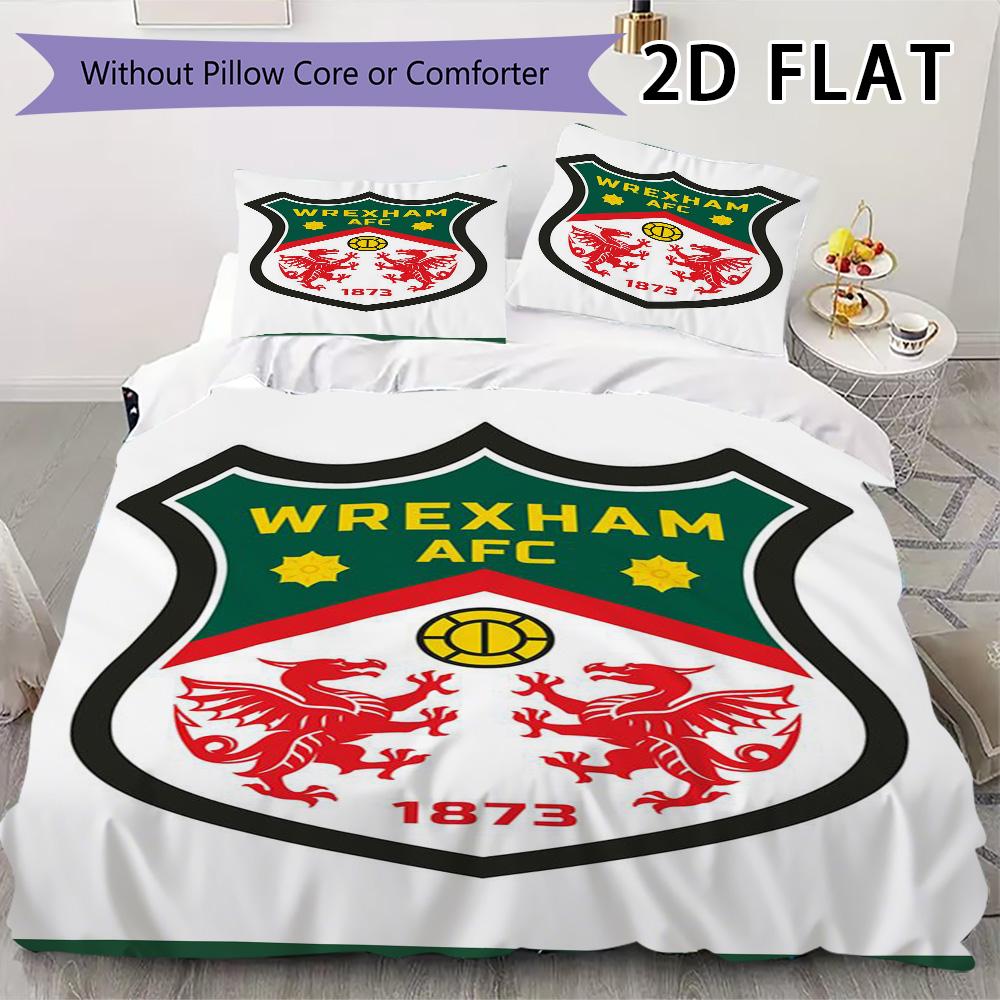 Wrexham AFC Pattern Bedding Uilt Set Uilt Cover Pillowcase Home Decoration Birthday Gift (1 * Duvet Cover + 2 * Pillowcase Without Core)