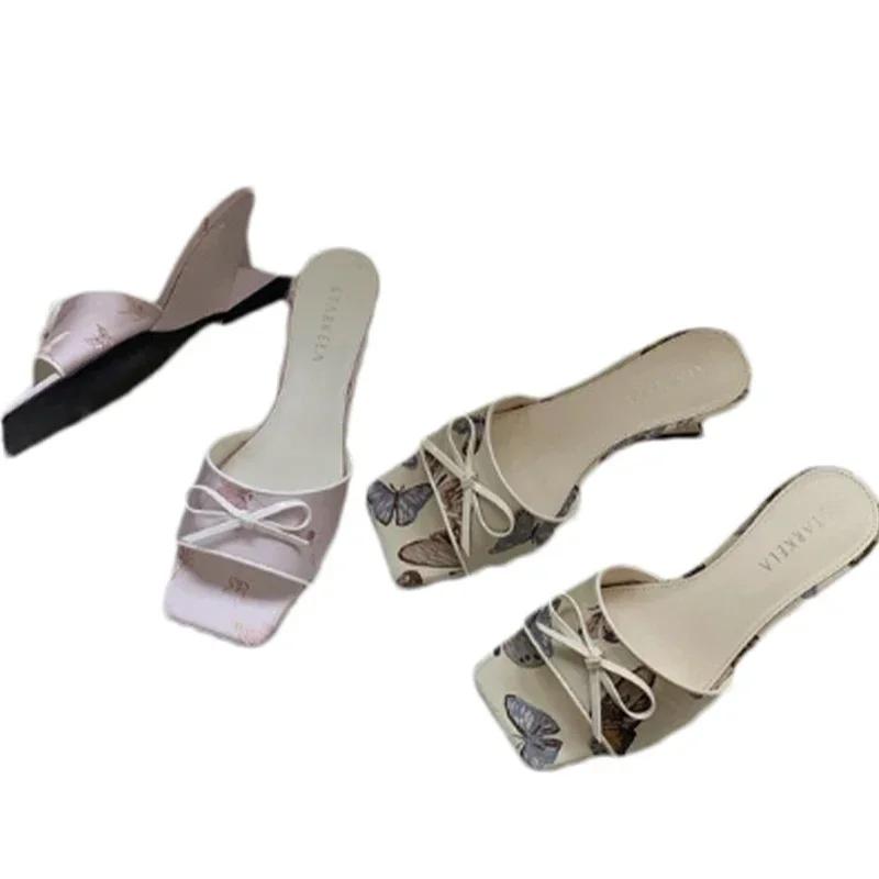 Bow Women's Slippers Designer High Heels Shoes Sexy Heeled Sandals 2025 New Brand Summer Pumps Party Flip Flops Zapatos De Mujer