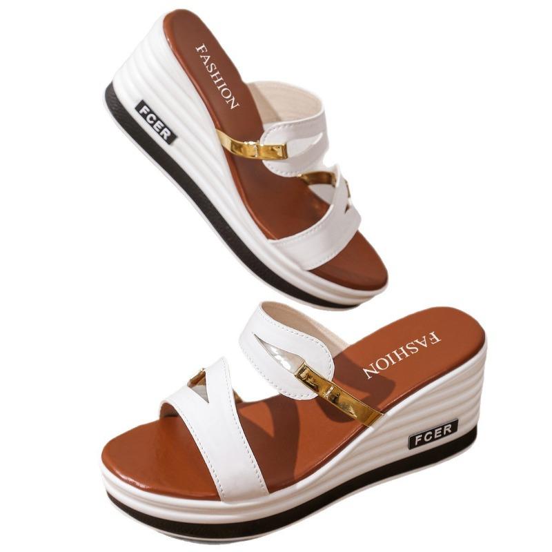 Large-sized New One-piece New Fish-mouth Wedge Heel Shoes for Women's Fashion Slippers