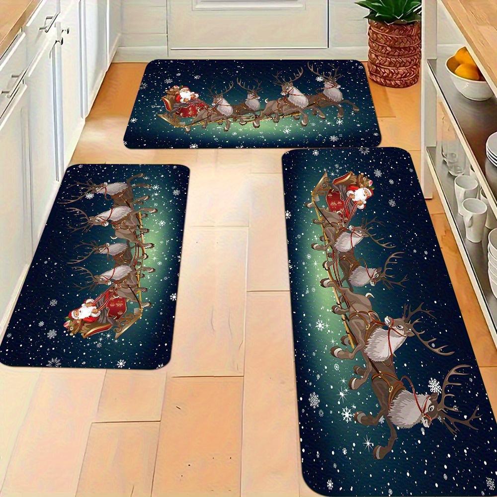 1Pcs Anti Fatigue Kitchen Rugs,Christmas Deer  Print Waterproof Non-Slip Thick Cushioned Kitchen Mat Heavy Duty Comfort Standing Mat for Kitchen