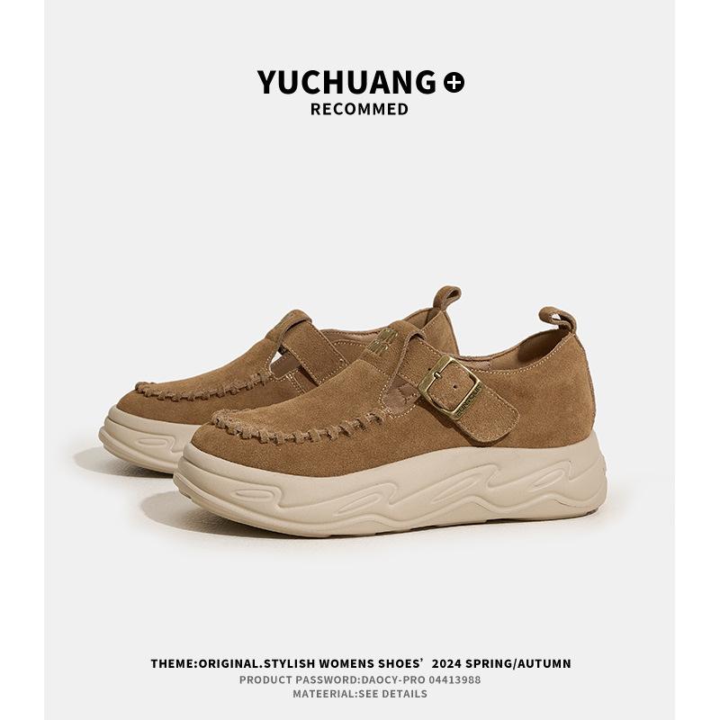 

Женские осенние туфли на толстой подошве из первого слоя коровьей кожи в китайском стиле, маленькие, ретро, с пряжкой, повседневные 40 верблюд