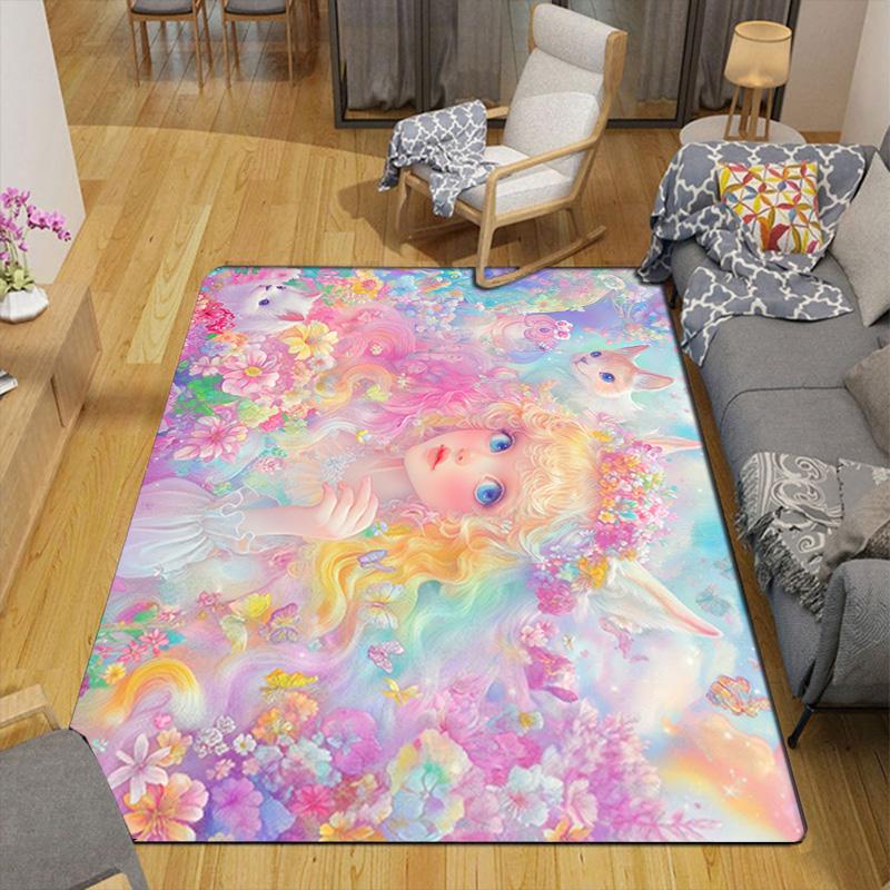 Dreamy colorful girl Rug Floor Mat for Living Room or Bedroom Soft and Comfortable Carpet a Gift for Birthday and Holiday.