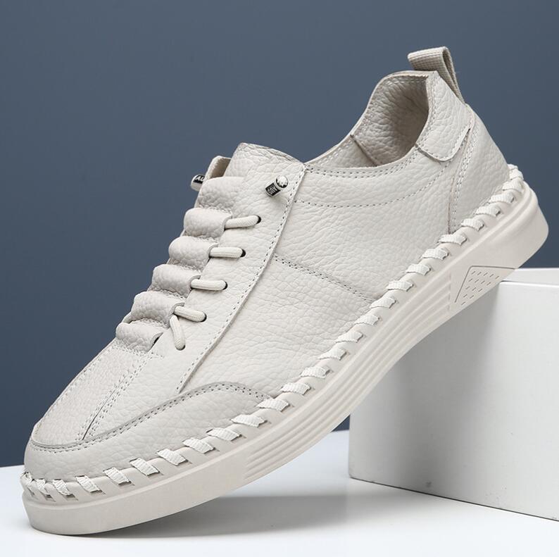 Men Genuine Leather Walking Shoes Spring Summer New Trendy All-match Platform Casual Shoes British Sneakers Mens Slip on Flats