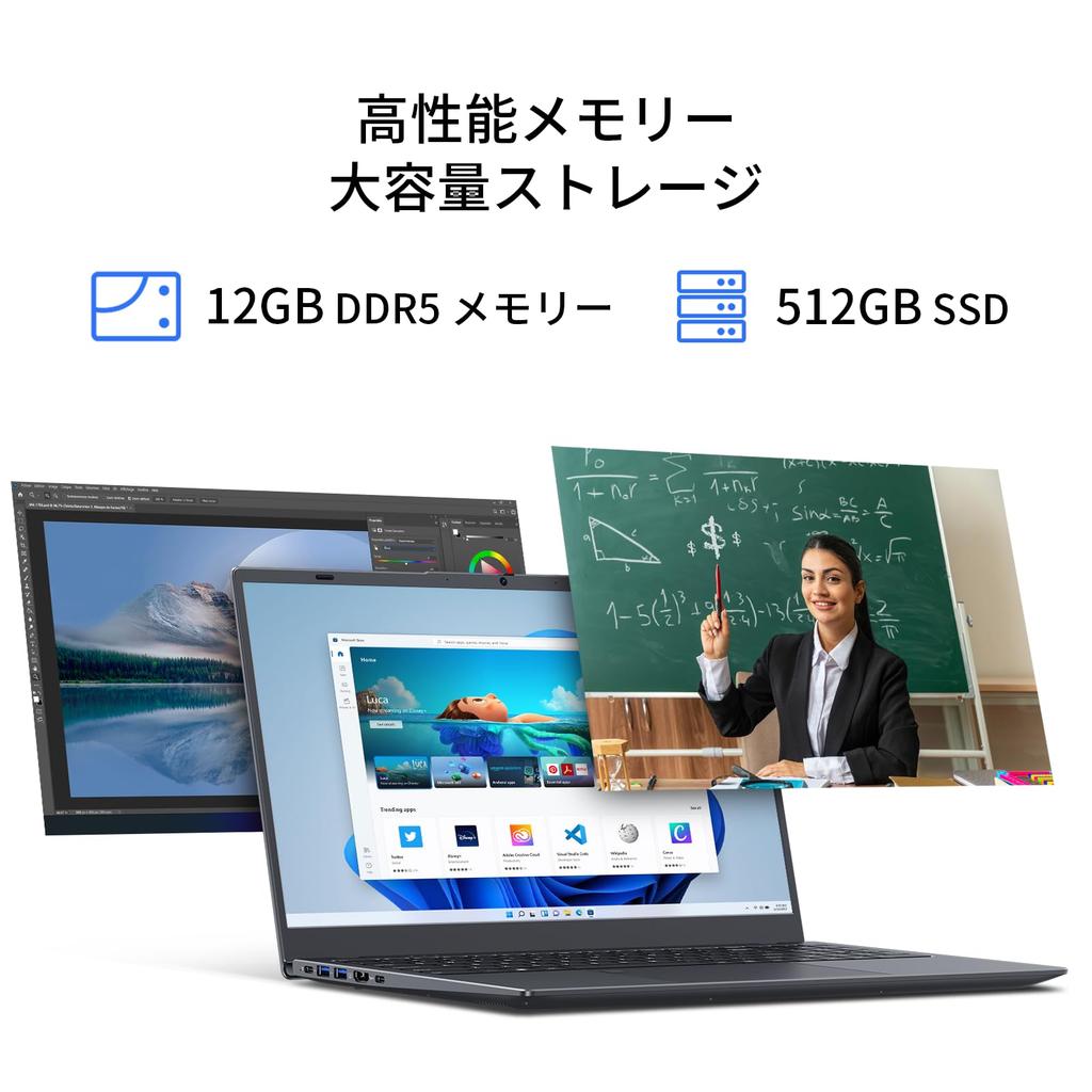 ECOHERO Laptop FHD IPS LCD Intel N95 12GB LPDDR5 512GB Windows 11 Office 2024 WiFi Webcam with Physical Privacy Japanese Keyboard Cover Included