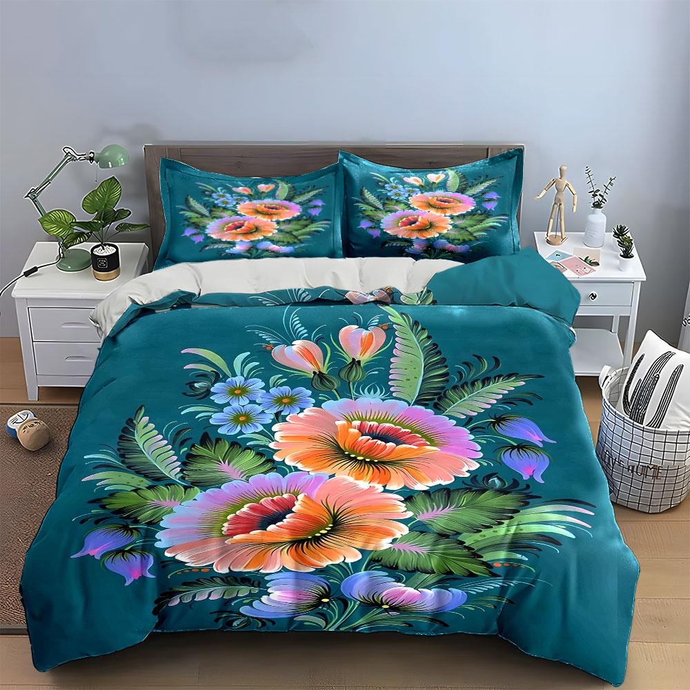 Colorful floral and leaves. Bedding sets Duvet cover sets Duvet covers Pillowcases(1 * Duvet Cover 2 * Pillowcases, without duvet insert)