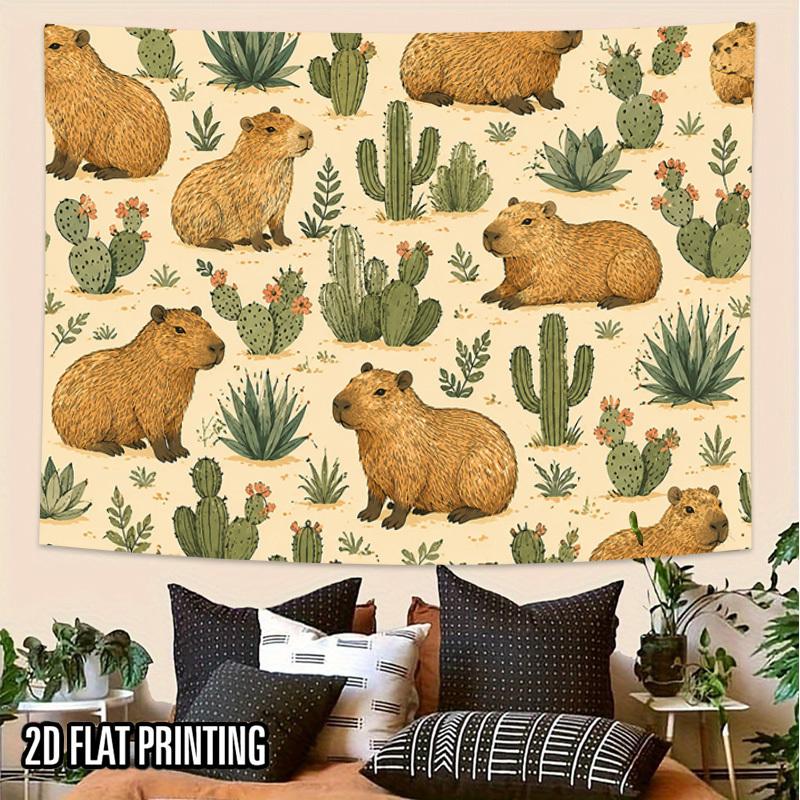 2D Flat - 2D Flat - 2D Flat Print 1pc Tapestry Capybara And Cactus Tropical Pattern Wall Hanging Decor Suitable for Vintage Themed Durable Suitable fo