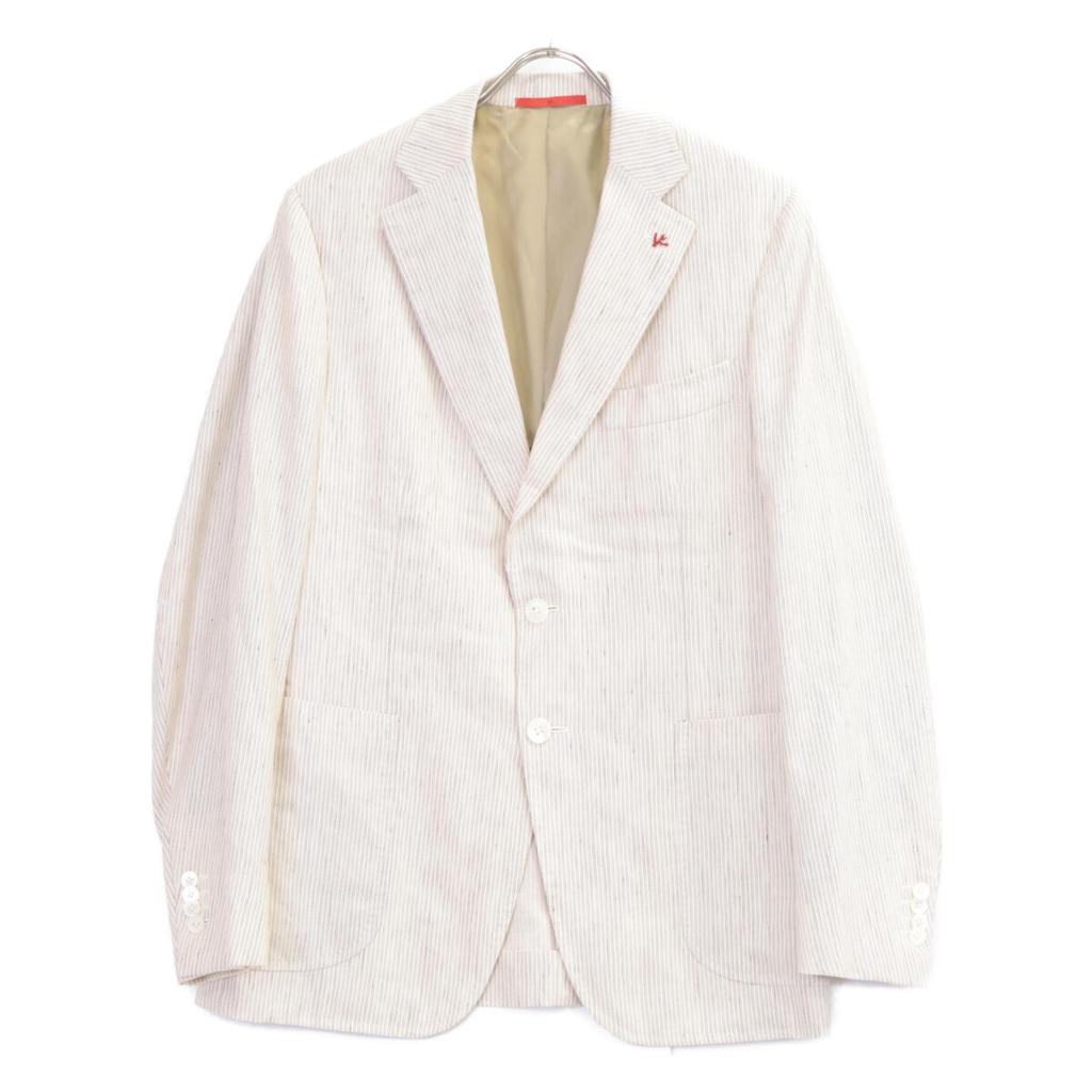 ISAIA CAPRI 21GSI Silk x Linen Base Stripe Single Jacket Jacket 48 beigeUsed