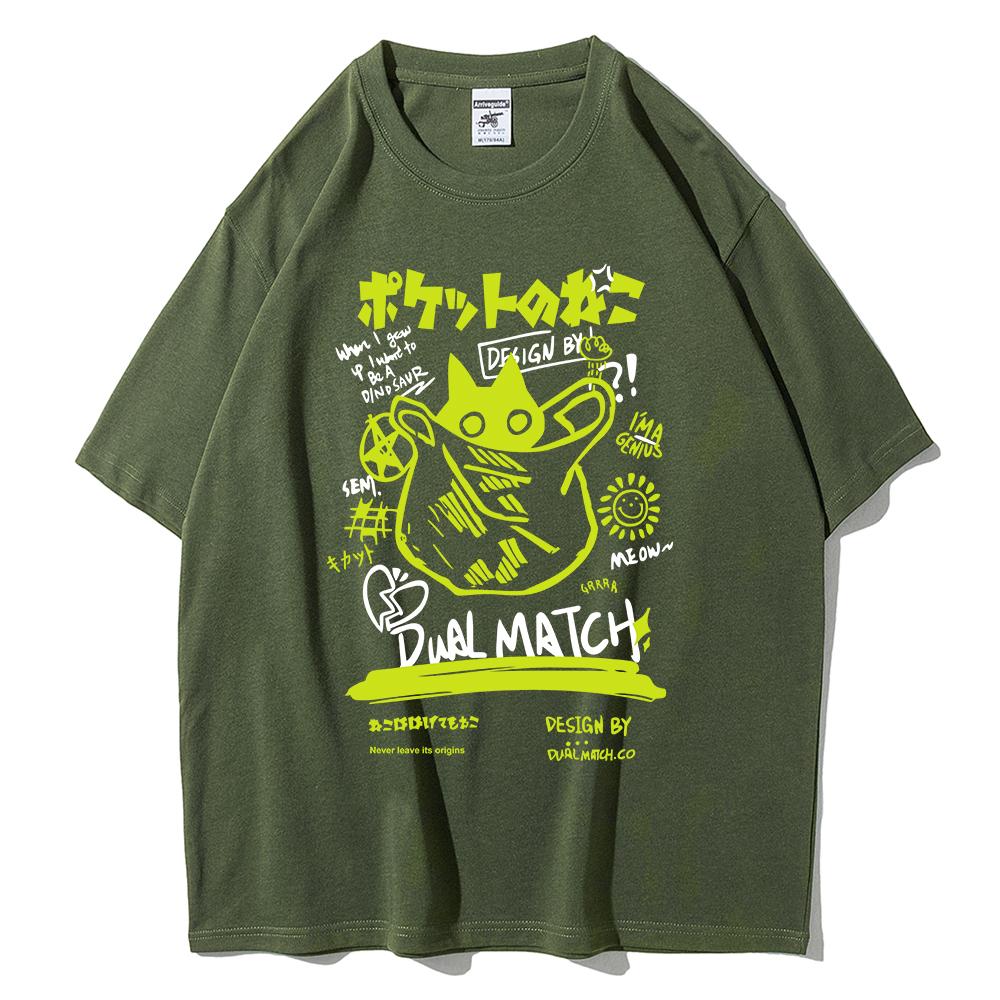 Men Women Cartoon T-Shirts 2024 Summer Harajuku Kawaii Cat Printed Short Sleeved Tees Couple Streetwear Loose Clothes Y2K Tops