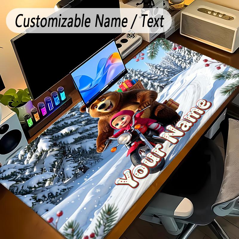 Large Mouse PadMasha and the Bear Custom Name Text Personalized Desk Mat Non Slip Gaming Pad