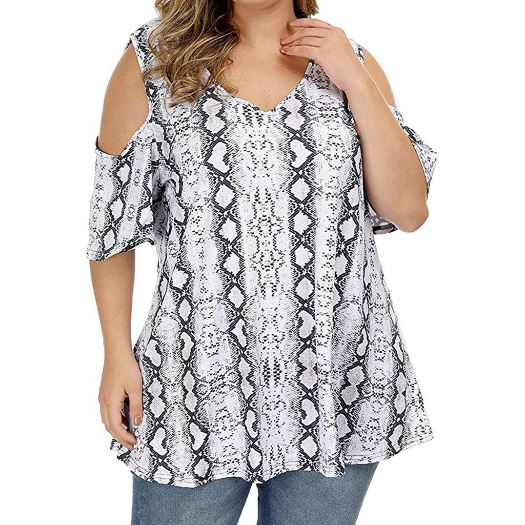 Women Fashion Floral Printing Short Sleeve T-Shirt Plus Size Round Neck Tops