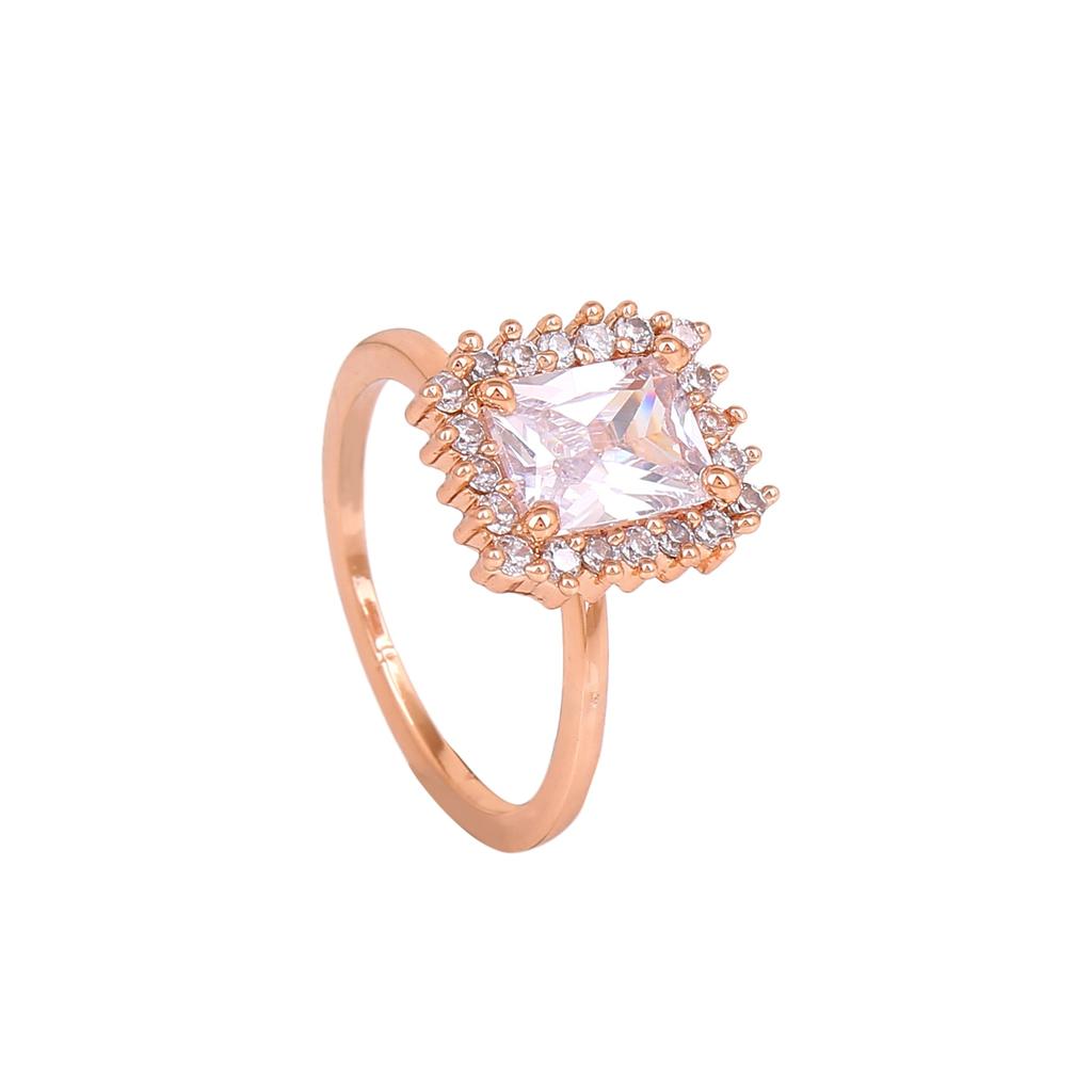 Estele Women Designer Square Finger Ring Rose Gold Plated CZ