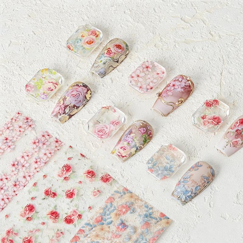 1Pcs 100cm Flower Rose Nail Transfer Foils Sticker Paper Floral Stickers Nails Wraps Tulip Nail Art Stickers Decal Nail Art