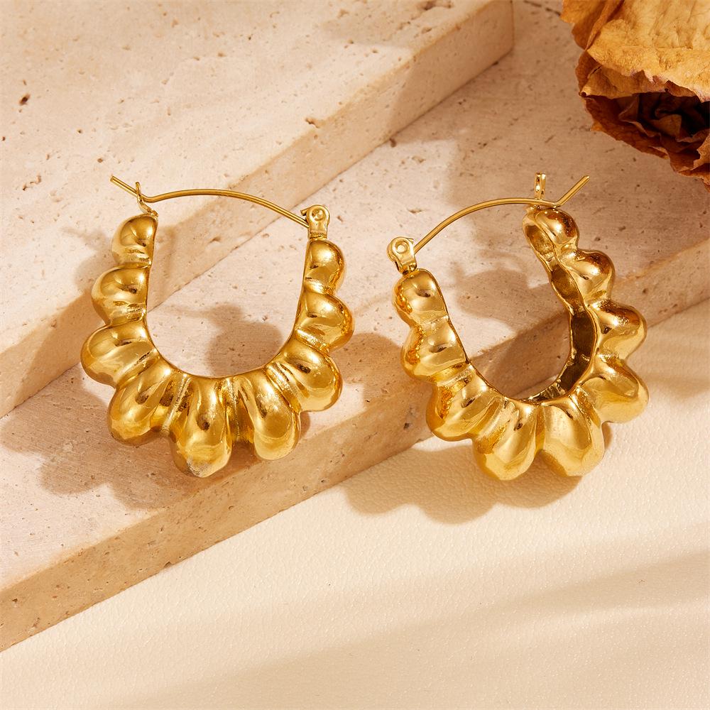 Trendy Titanium Steel Geometric Gold-Plated Earrings with Cubic Zirconia Ovals