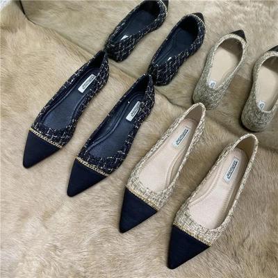 Spring and Summer Fairy Wind Chain Color Matching Flat-soled Single Shoes Female Korean Version Pointed Head Shallow Mouth Soft Sole Laden Shoes