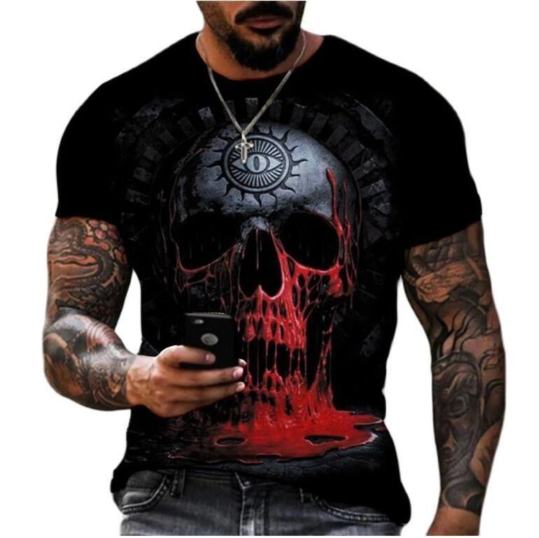 Skeleton 3D Print T-shirt Round Neck Short Sleeved T-shirt Top High Street Unisex Style
