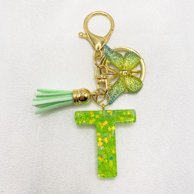 26-Letter Alphabet Resin Keychain with Star Sequins & Tassel Charm