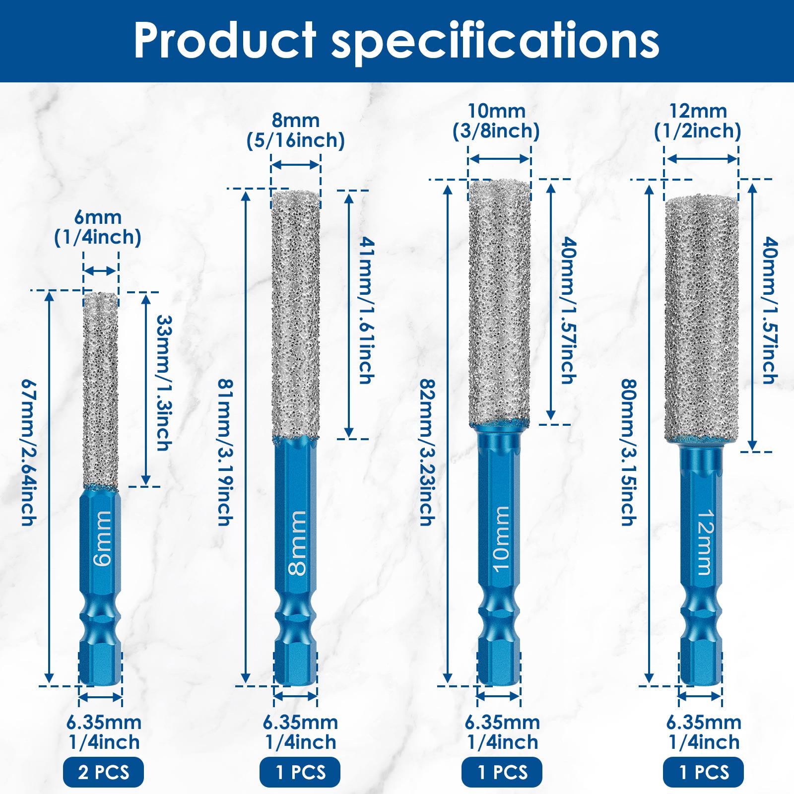 

5Pcs Diamond Drill Bit 6-12mm Masonry Drill Bits Porcelain Tile Ceramic Stone Granite Marble,Hex Shank Diamond Hole Saw Drill Bi